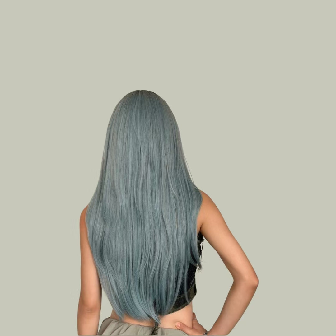 NORA【V-009-C-0495】 Mint Blue-Green (Top Color) Long Straight Hair Convertible Bangs 75CM High-temperature Fiber Celebrity Fashion Wig for Women Daily & Stylish