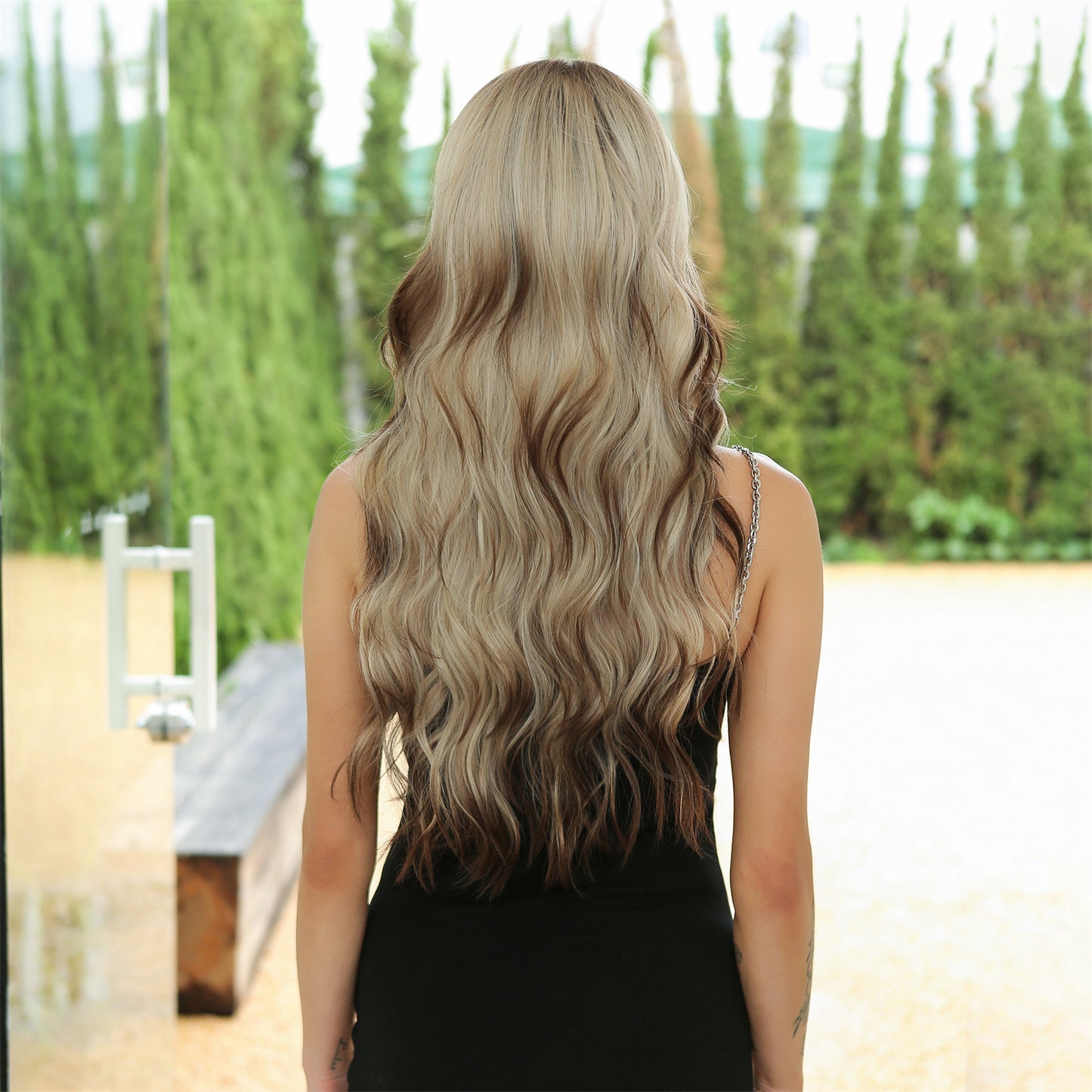 DONNA 【WA-LALC2108-1】Hot Sale 26inches Body Wave Blonde Brown Gradient with Bangs Wig Full Machine Glueless Party Daily