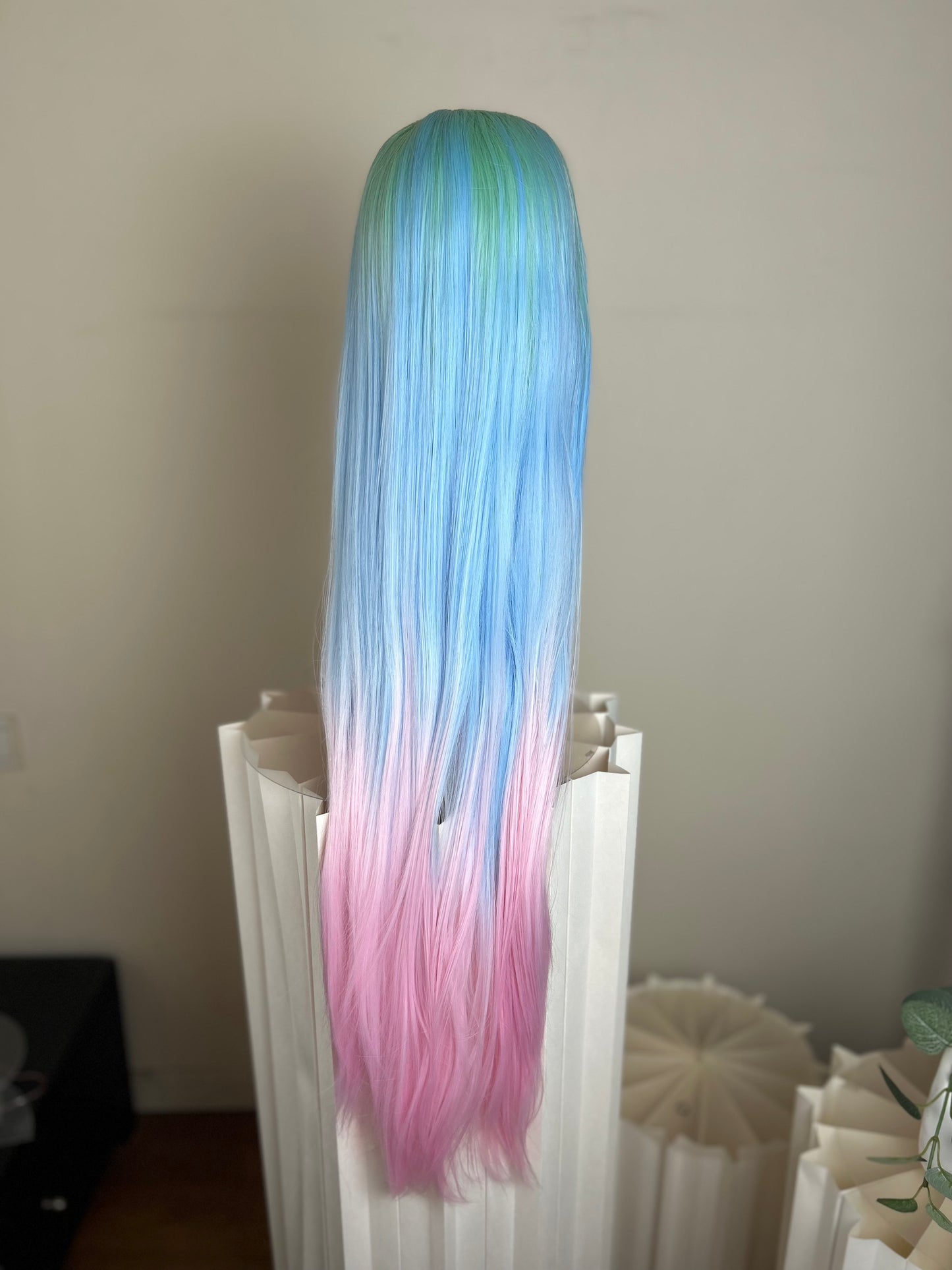 JADE【WA-YHCXZYM7-1001】30inches Frontal Lace Ombre Green Blue Pink Highlight Wig Straight Synthetic Heat-resistance Daily or Party