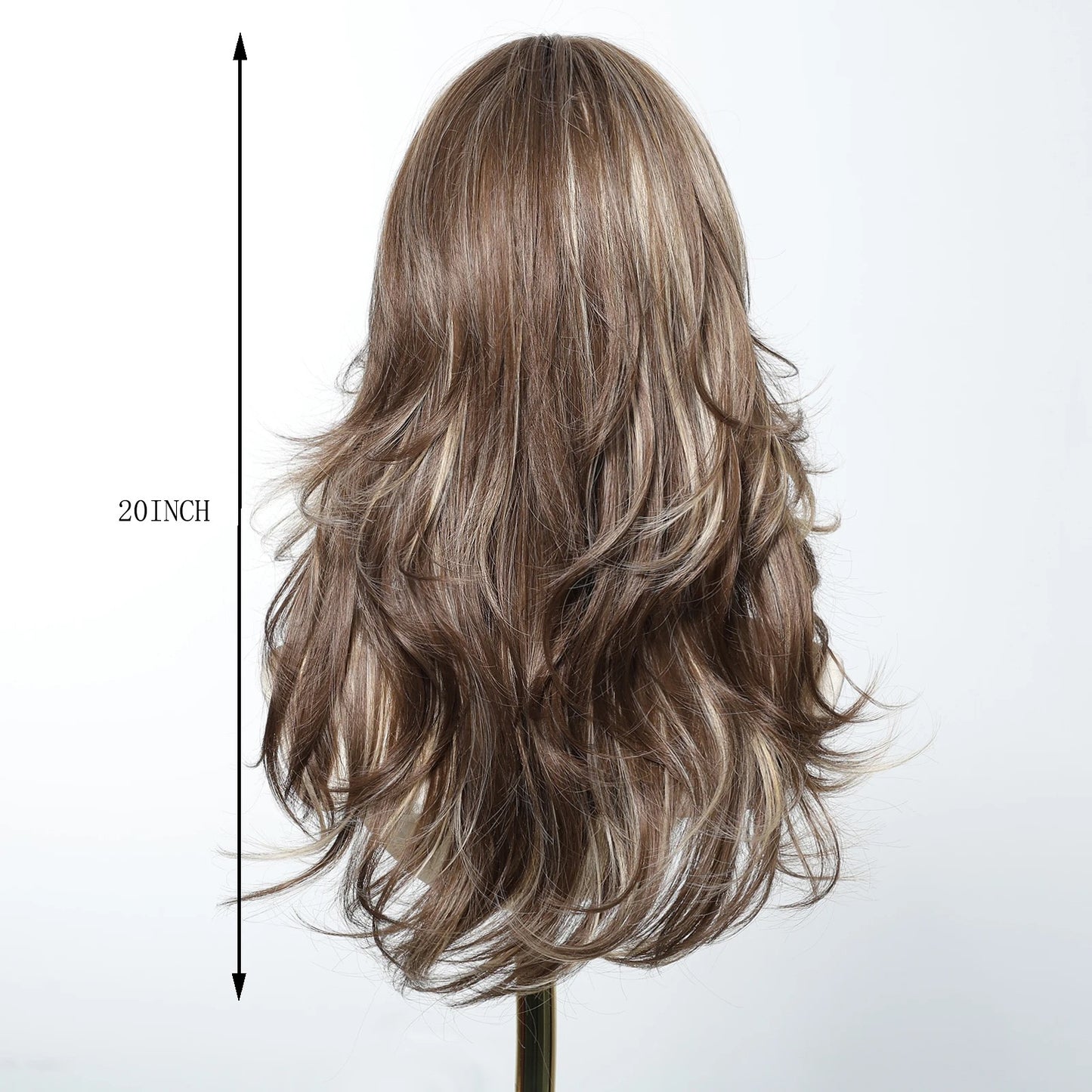 Berlinda【WA-LC3076-1BR20】 Brown Blonde Highlight Wig with Bangs 20 inch Butterfly Cut Synthetic Trending for Women Daily or Party
