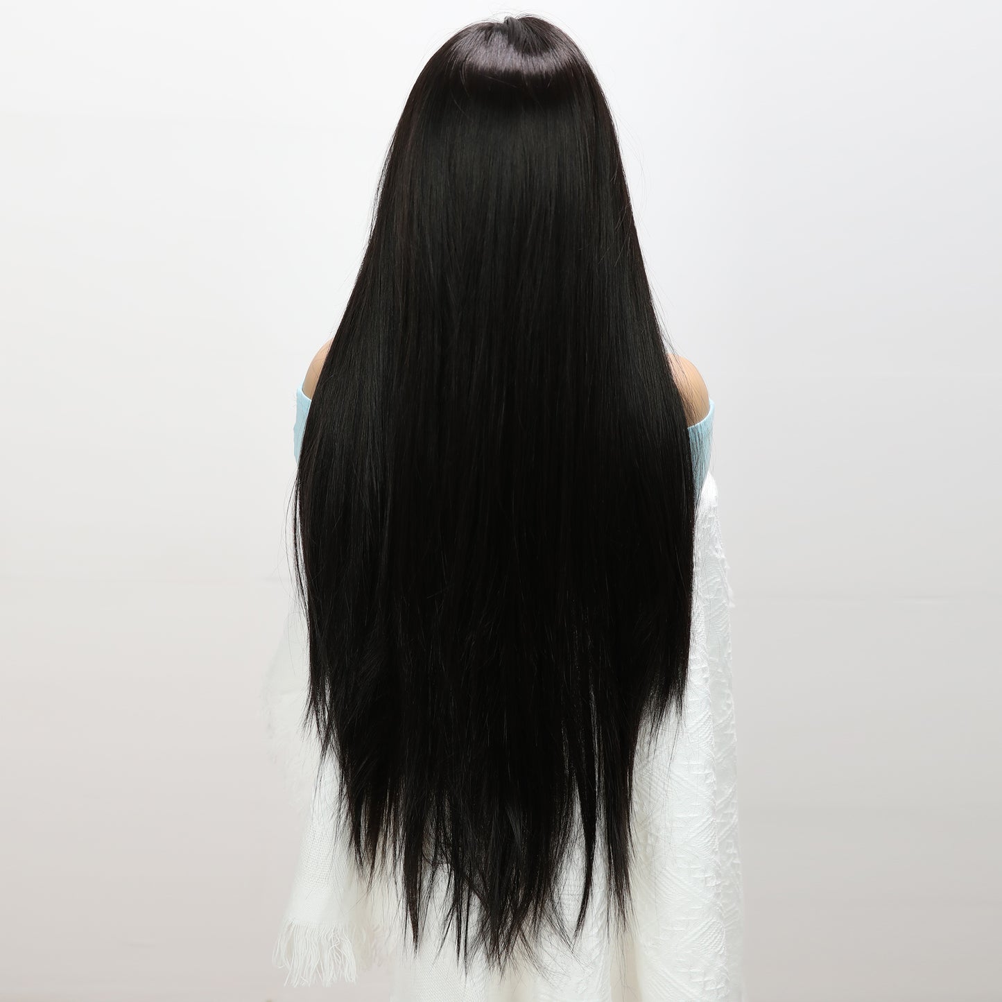 LINA【WA-JLSM9883】 28 inches Lace Front T-Part Jet Black Bone Straight Wig for Women Synthetic Daily or Party
