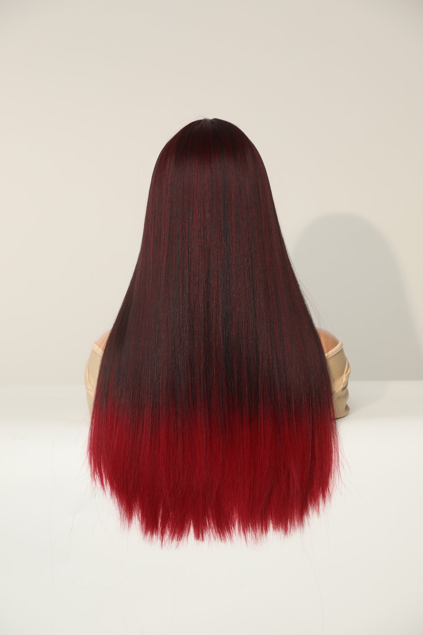 EUDORA【WA-XY9053】24inches Gradient Black Red Synthetic Machine-Made Wig Natural Straight Machine Made Heat Resistant Fiber Hair Daily or Party
