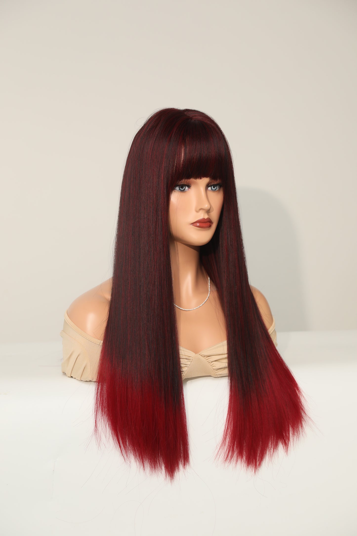 EUDORA【WA-XY9053】24inches Gradient Black Red Synthetic Machine-Made Wig Natural Straight Machine Made Heat Resistant Fiber Hair Daily or Party