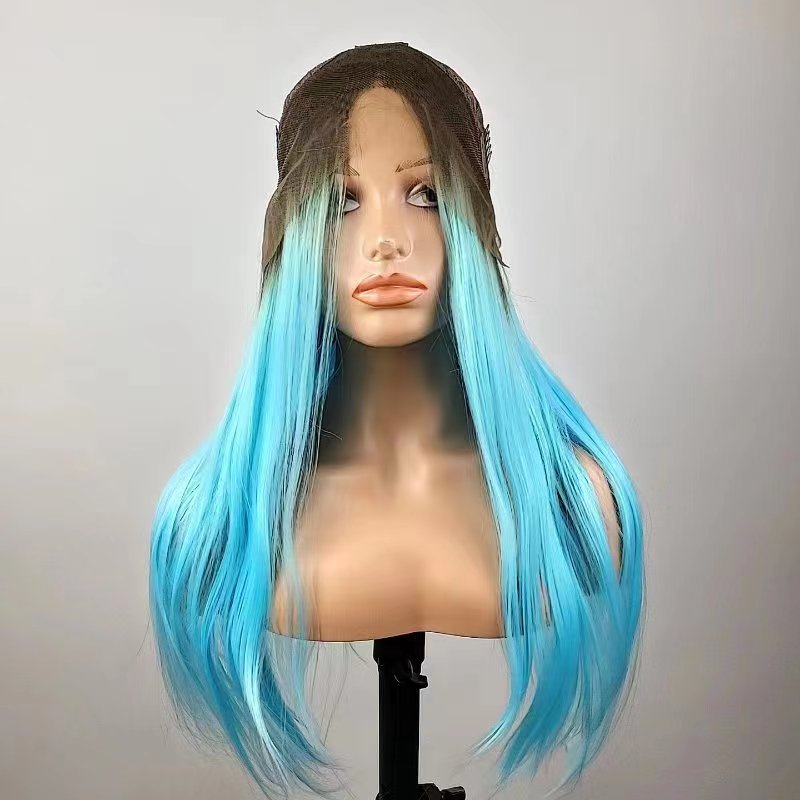IDA【WA-STW016】26inches 13*3 lace front wigs synthetic wigs with Sky blue colour