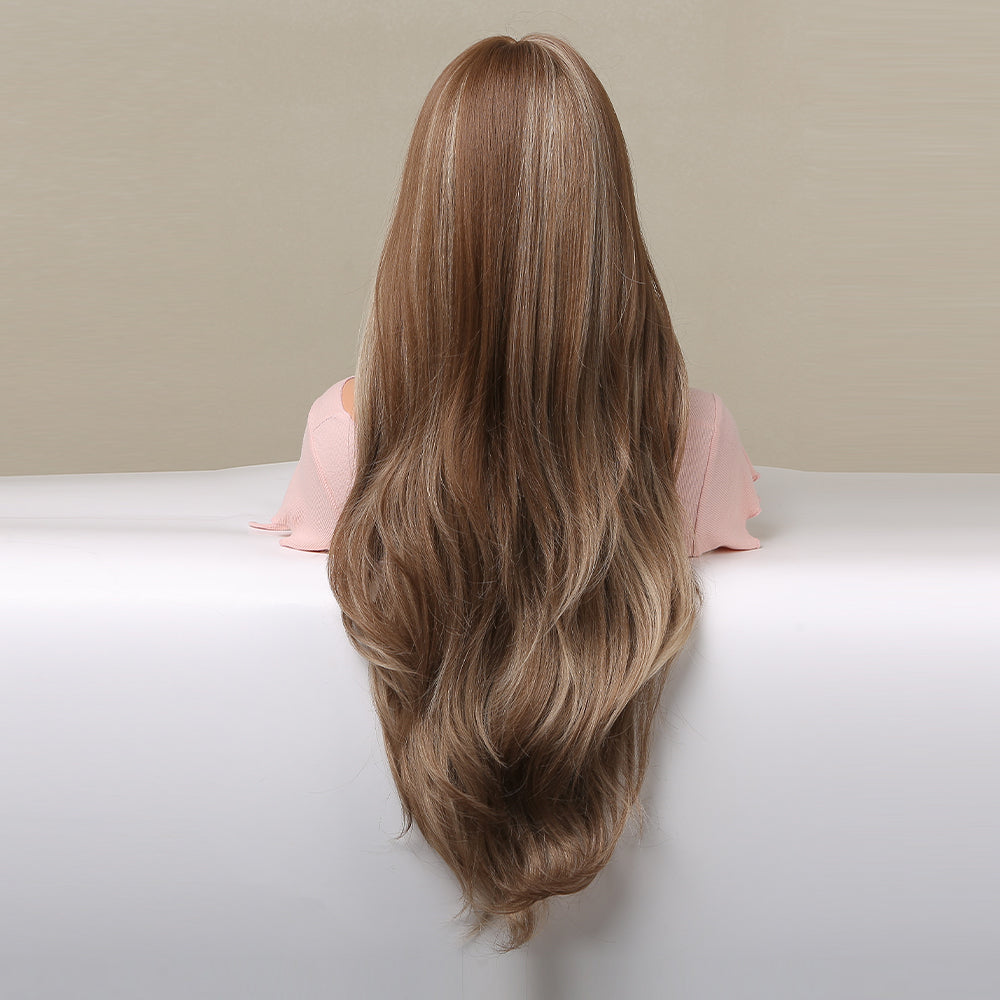 LIGA【WA-YJBL66018-1】28inches T-Part Frontal Lace Honey Brown Highlight Body Wave Wig Synthetic Daily or Party