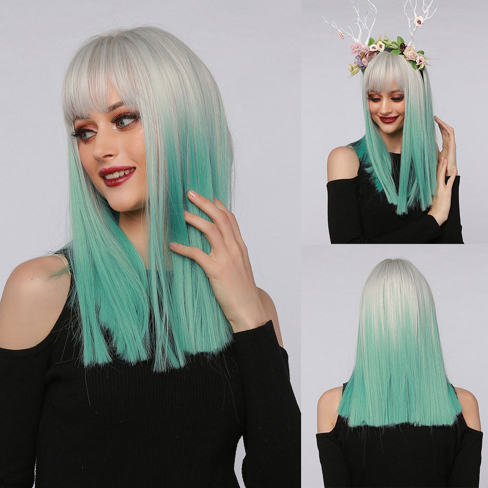 ISLA【WA-LAIC6045】 24" Straight Split Color Wigs for Women, Trendy Wig Synthetic for Daily Use or Party