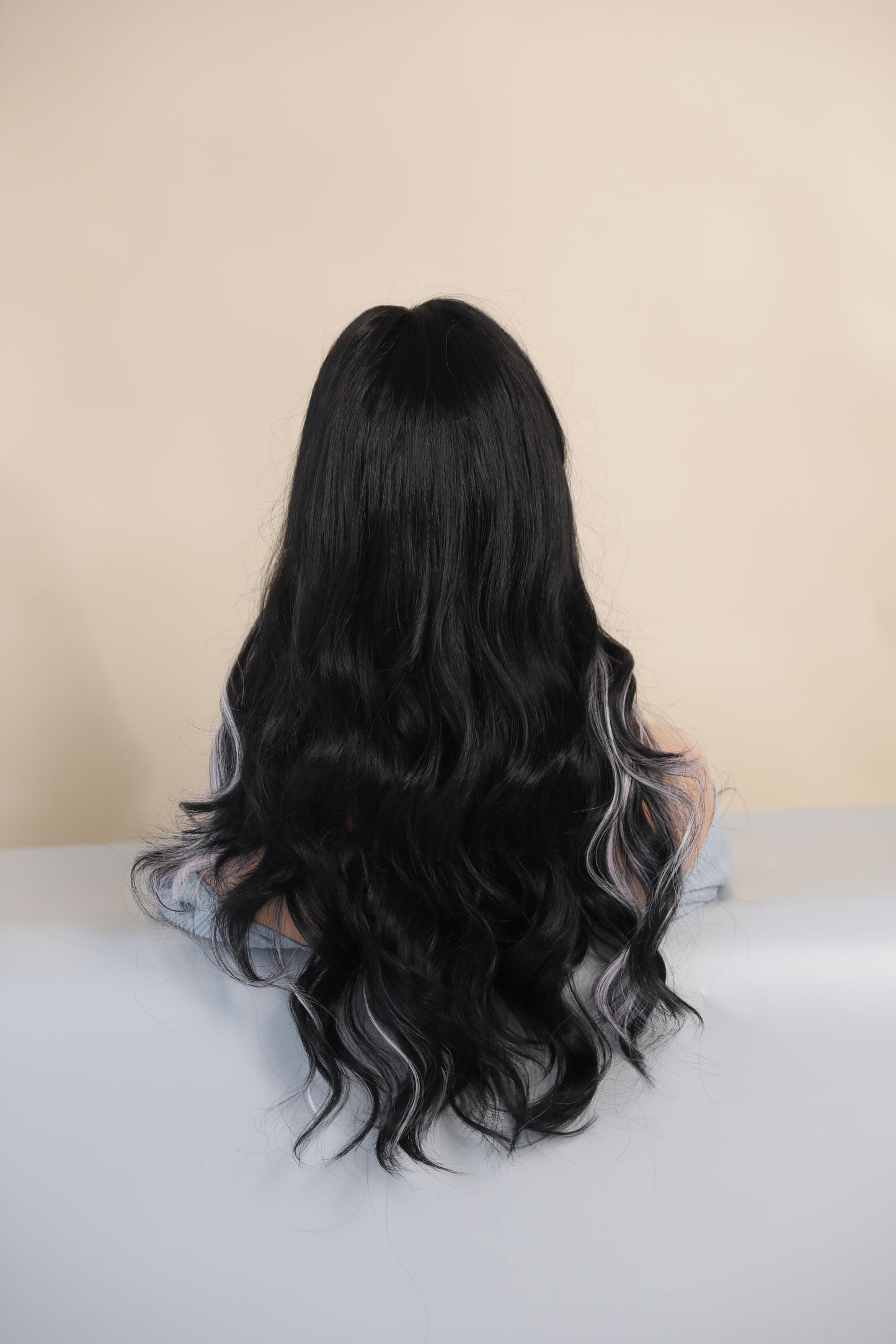 KAYLANI【WA-XY9066】22inches Long Wavy Wigs Black Orange/Pink Highlight Middle Part Body Wave Wig Party or Daily