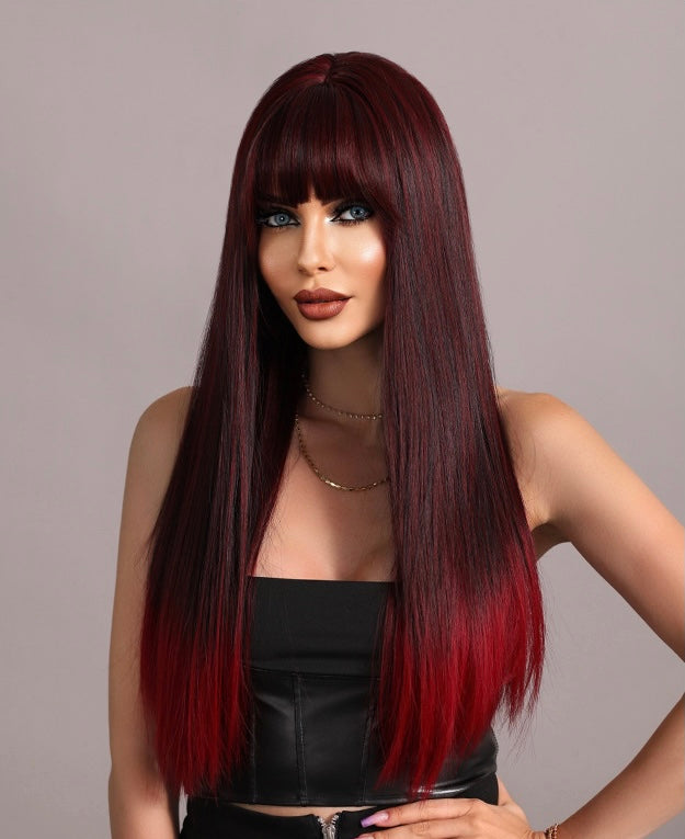 EUDORA【WA-XY9053】24inches Gradient Black Red Synthetic Machine-Made Wig Natural Straight Machine Made Heat Resistant Fiber Hair Daily or Party