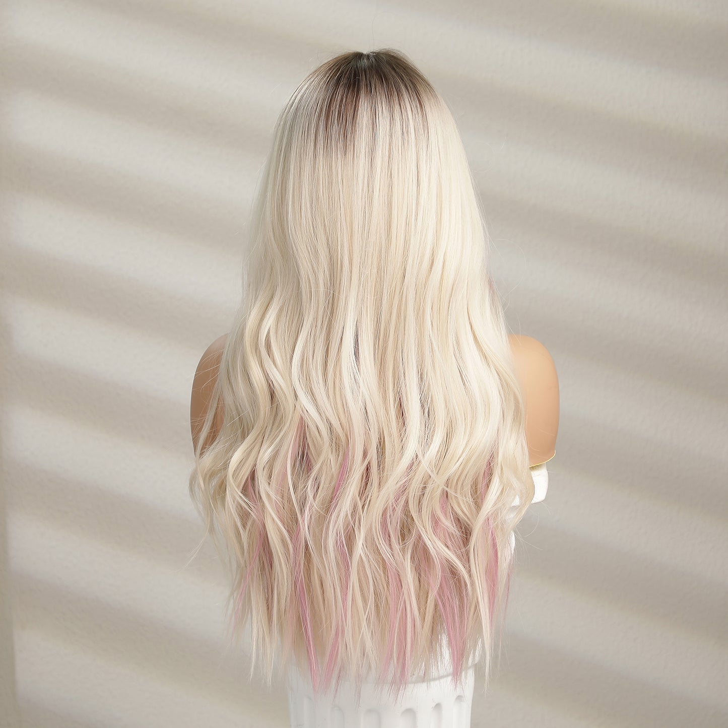 PAMELA【WA-LAIc8107-1】26inches Ombre Blonde & Pink Highlight Wig Natural Body Wave Synthetic Heat-resistance Daily or Party