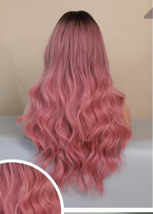 MAYLIN90【WA-XY9059】 26" Long Wavy Lace Wigs for Women, Pink,Long Loose Body Wave Wig Synthetic for Daily Use or Party