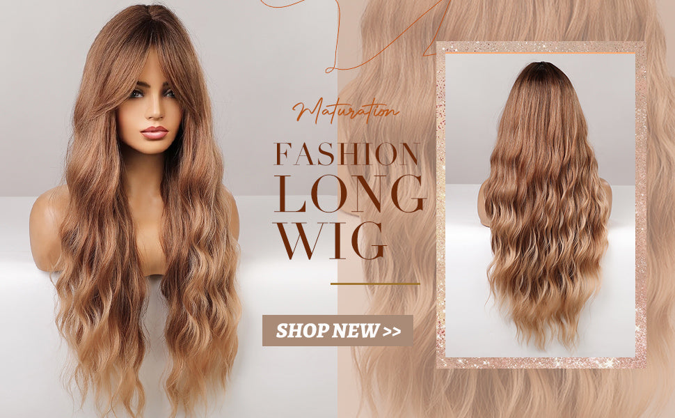 JUNIPER【WA-LAIC6118】28inches Honey Brown Body Wave Synthetic Machine-Made Wig Heat Resistant Fiber Hair Daily or Party