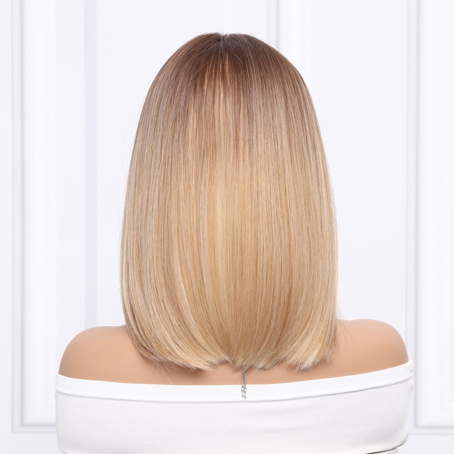 HANNA【WA-SM8037】16inches Straight BOB wigs White Gold Gradient wigs Mixed Brown and Blonde Color Wigs for Women Highlight Synthetic Wig