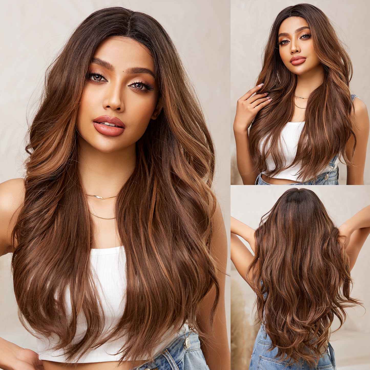 EMMA【WA-BL66084-1】 28" Lace Front Wavy Synthetic Brown wig for Daily Use/Party