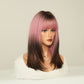 BEATRICE 【WA-XY9050】20inches Shoulder Straight Split Wigs  Pink Brown Gradient Hair Wig Full Machine Glueless Party Daily