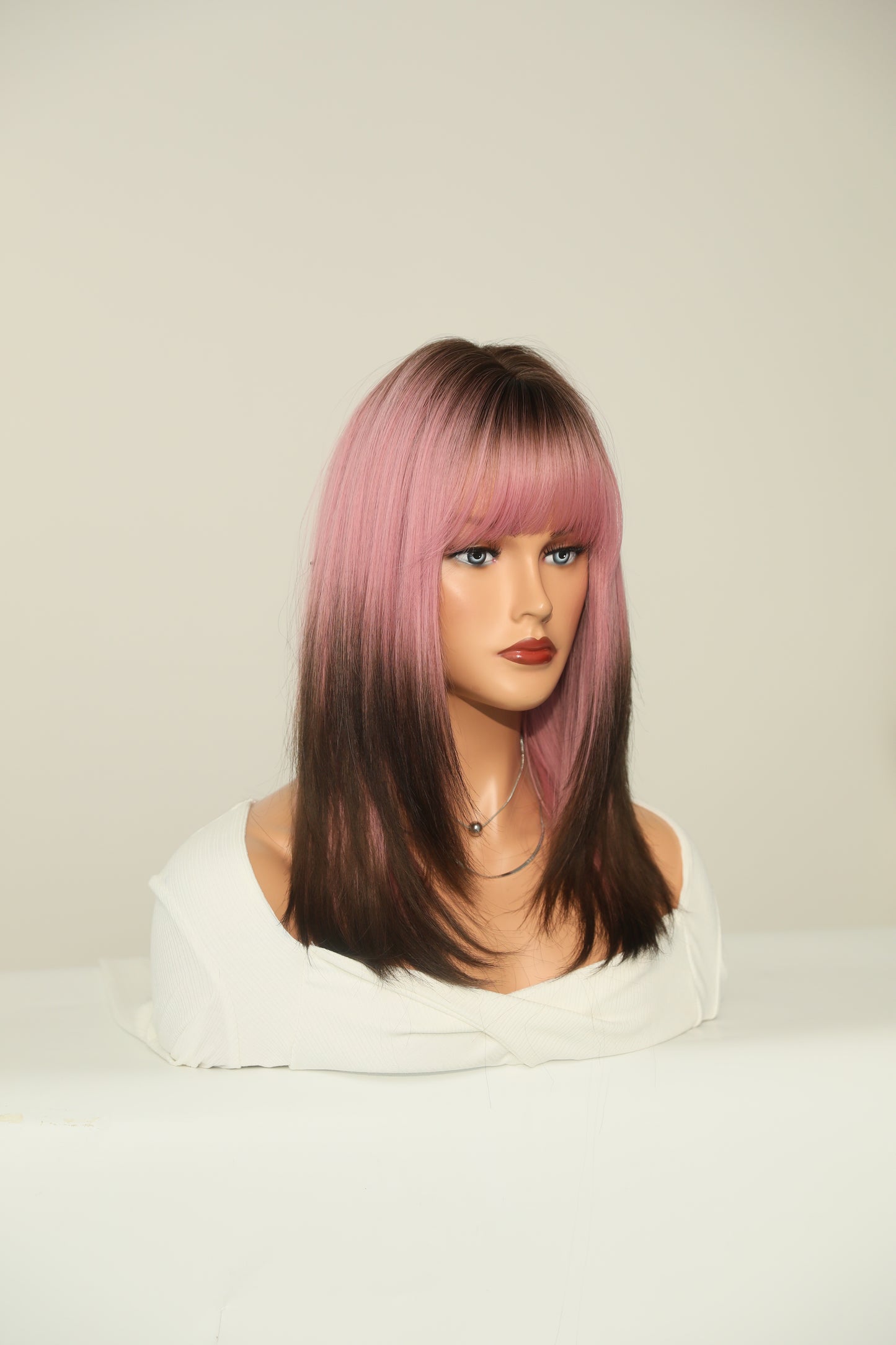 BEATRICE 【WA-XY9050】20inches Shoulder Straight Split Wigs  Pink Brown Gradient Hair Wig Full Machine Glueless Party Daily