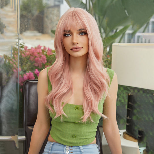 MAGGIE【WA-LAIC8112-1】24inches Pink Wig  Natural Body Wave with Bangs Synthetic Heat-resistance Daily or Party