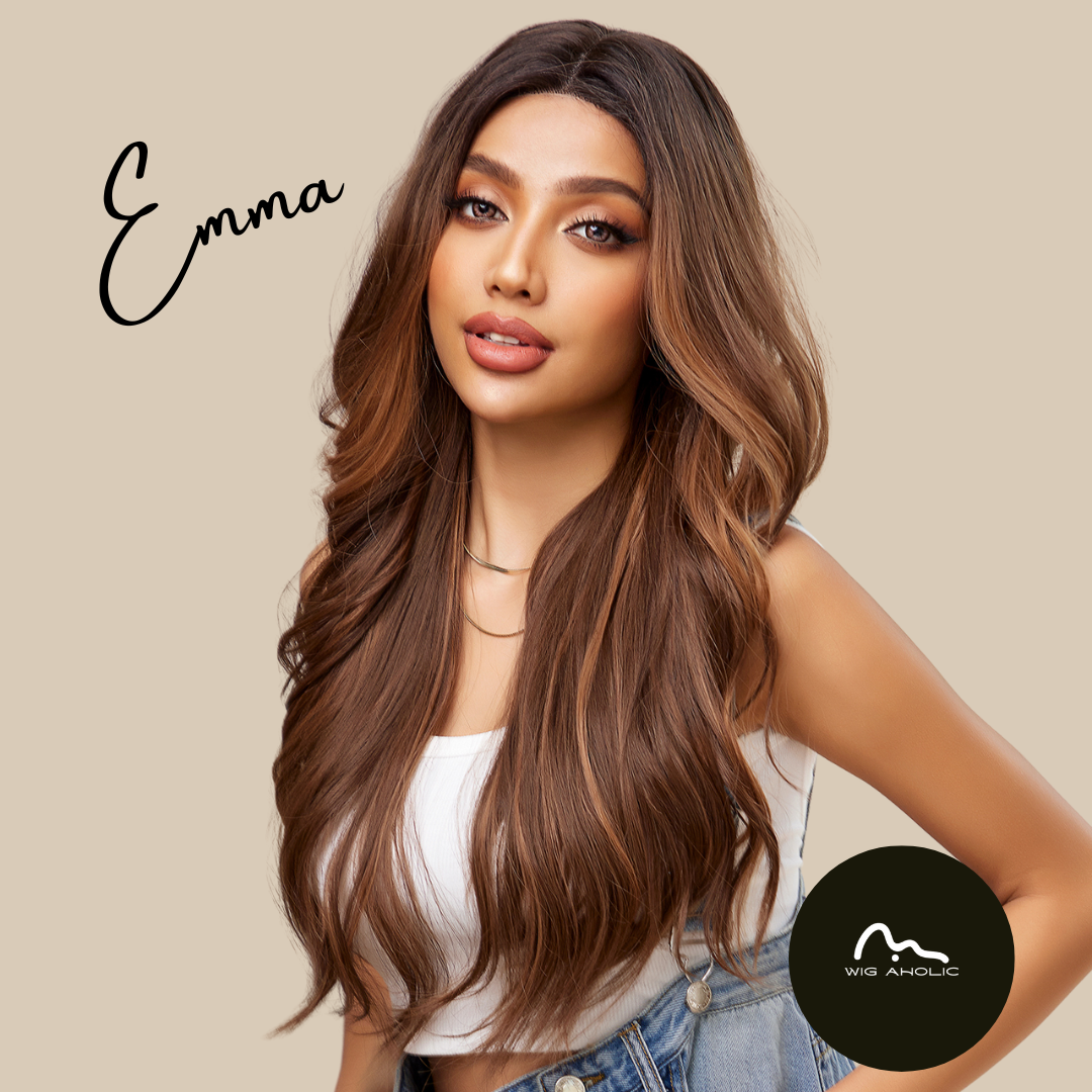 EMMA【WA-BL66084-1】 28" Lace Front Wavy Synthetic Brown wig for Daily Use/Party