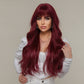 EDITH 【WA-LALC2074-1】Hot Sale 30inches Body Wave Cherry Red with Bangs Wig Full Machine Glueless Party Daily