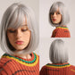 COCO【WA-SS180-2】12inches Short Straight Bob Wigs for Women Synthetic Wig Silver with Bangs for Cosplay Daily Party