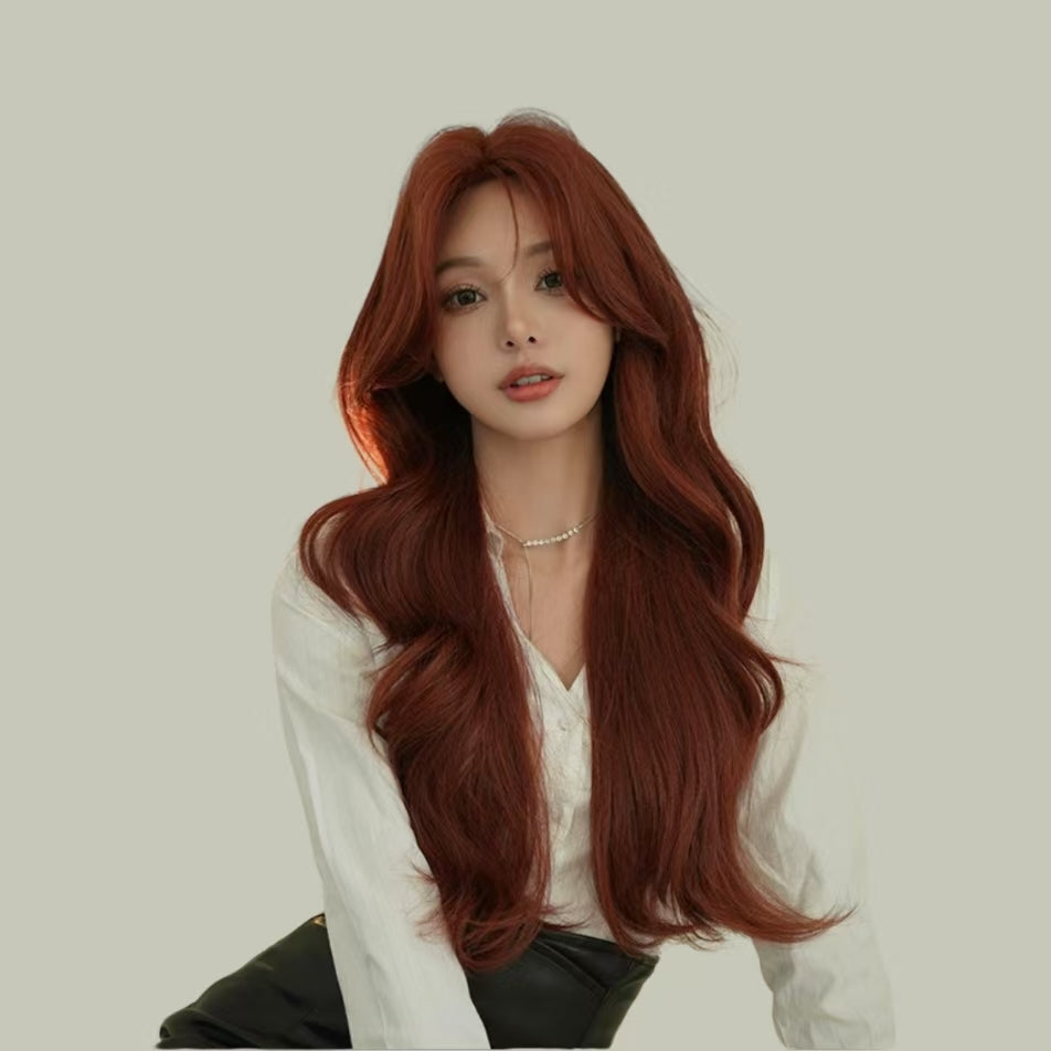 ZOE【WA-LC3076-1BR20】Orange-Red Center-Parted Long Curly Hair (No Bangs) 72CM High-temperature Fiber Fashionable Wig for Women Daily & Glamorous