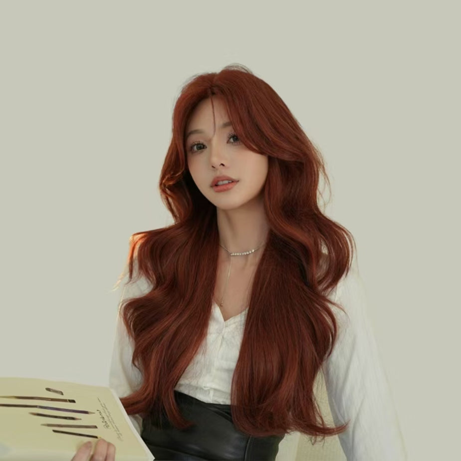 ZOE【WA-LC3076-1BR20】Orange-Red Center-Parted Long Curly Hair (No Bangs) 72CM High-temperature Fiber Fashionable Wig for Women Daily & Glamorous