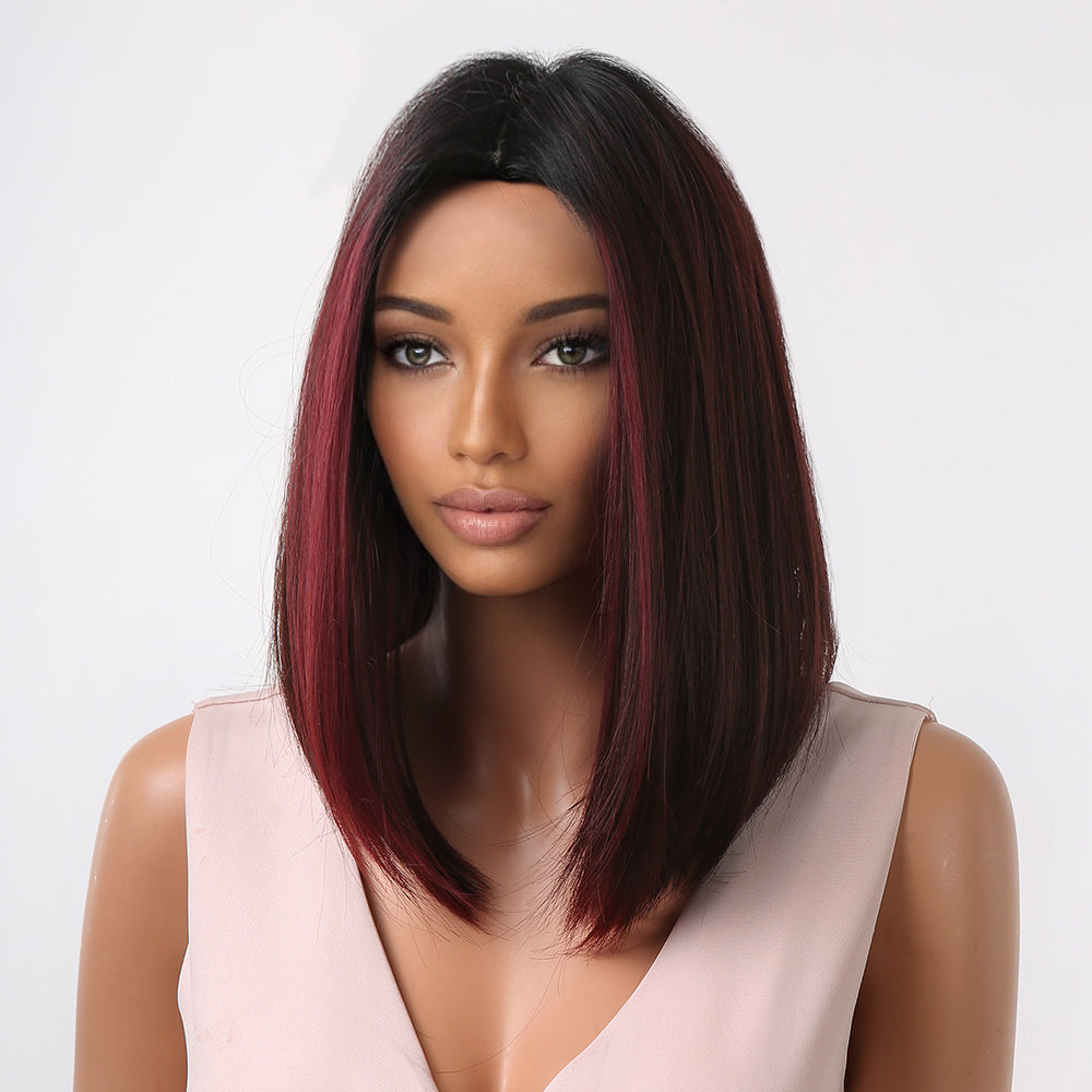 NYRA 【WA-LAIc2054-1】15inches Shoulder Bob Wigs Multi-colors Highlight Hair Wig Full Machine Glueless Party Daily