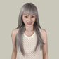 CORA【V-011-002】Internet-Famous Gray Classic Long Straight Hair Straight Bangs Tanglong Matte Voluminous High-temperature Fiber Wig for Women Daily & Elegant
