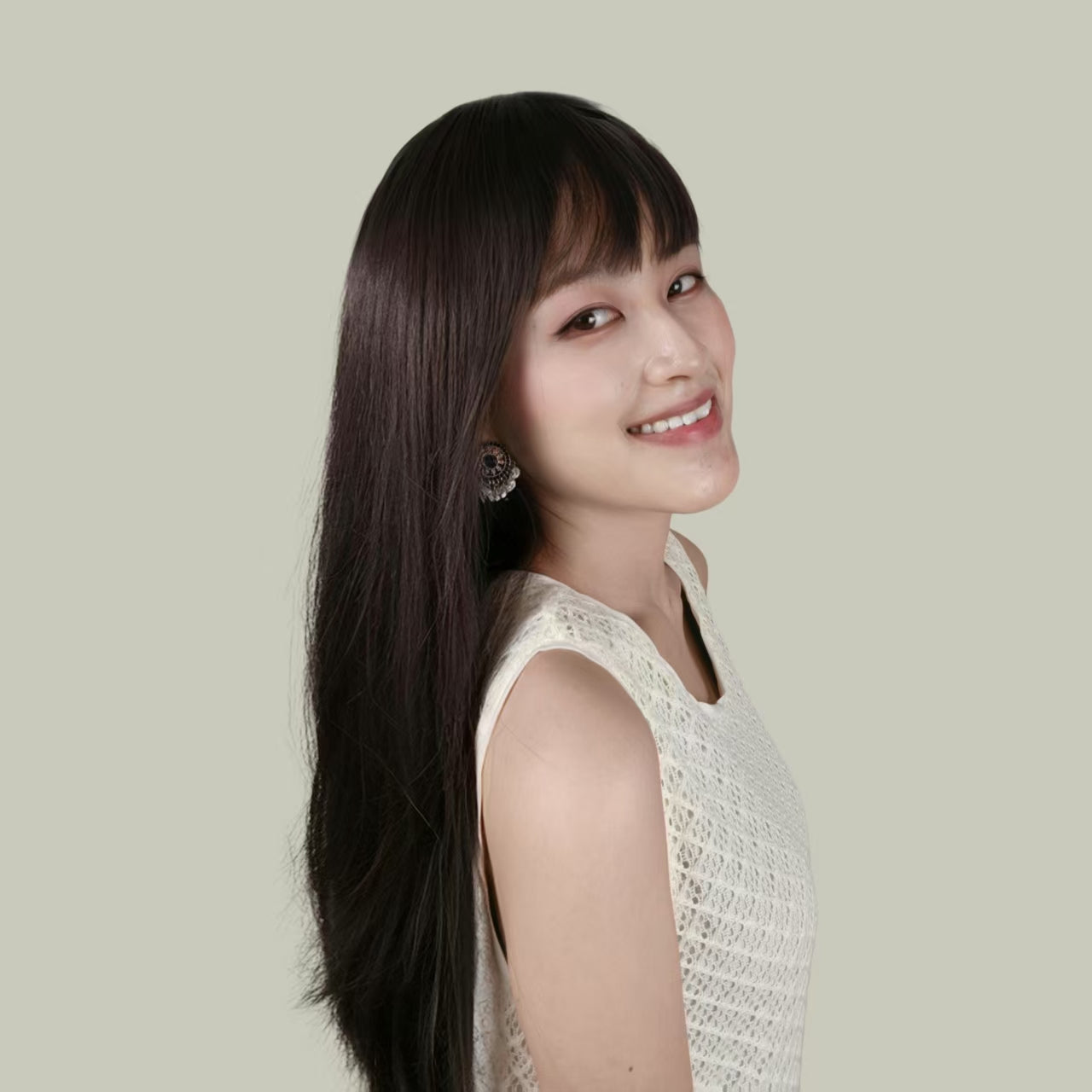 SYLVIA【V-013-A09】Dark Tea Brown with White Tea Gray Highlights Layered Long Curly Hair Convertible Bangs 65CM High-temperature Fiber Sweet and Cute Wig for Women Daily & Lovely