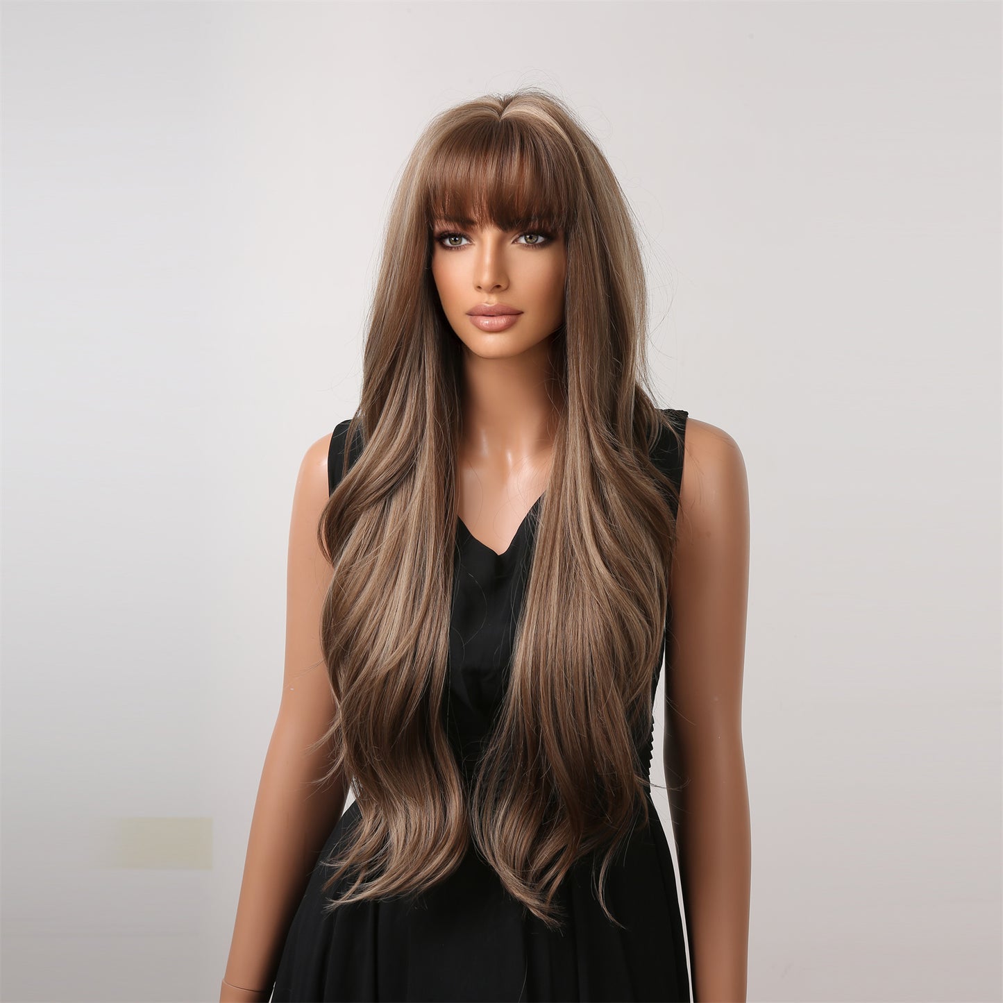 SCARLETT【WA-LAIC1026-1】28inches Ombre Brown Wig  Natural Body Wave with Bangs Synthetic Heat-resistance Daily or Party