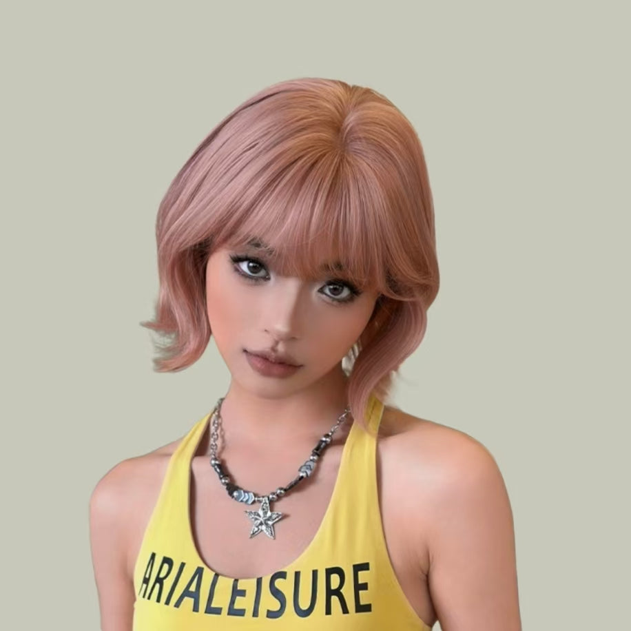 MIA【V-005-D-176】 Orange-Pink Layered Short Curly Hair Convertible Bangs 29CM High-temperature Fiber Non-mainstream Style Wig for Women Daily & Trendy