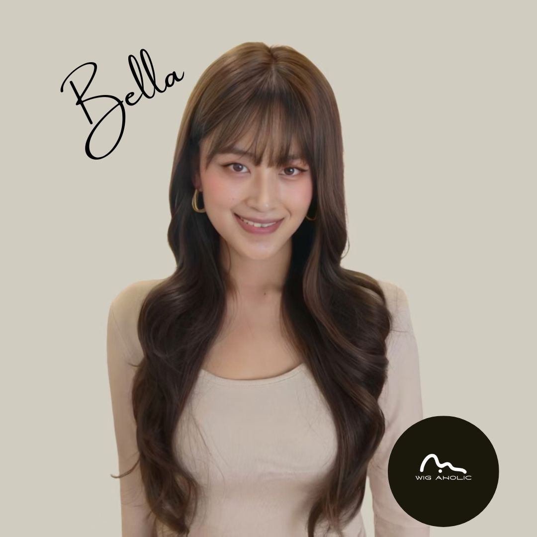 BELLA【V-002-A09】 Cool Brown Long Curly Hair Convertible Bangs 65CM High-temperature Fiber Sweet Cute Wig for Women Daily & Party