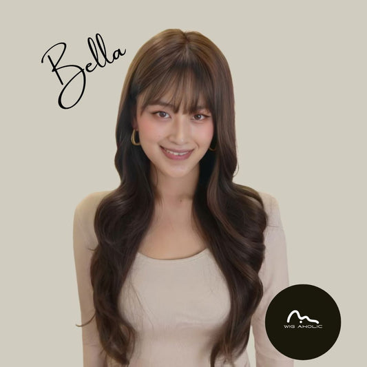 BELLA【V-002-A09】 Cool Brown Long Curly Hair Convertible Bangs 65CM High-temperature Fiber Sweet Cute Wig for Women Daily & Party