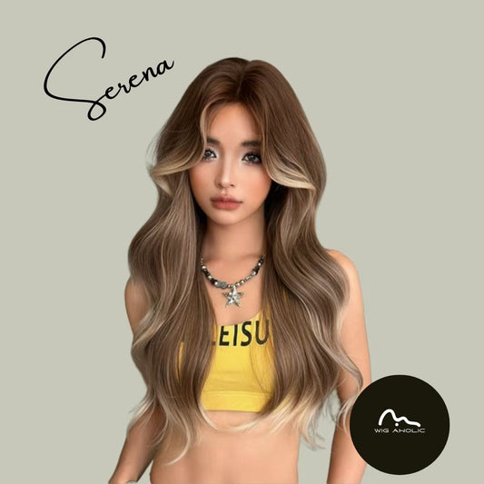 SERENA【V-006-C-0481】 Honey Tea Brown Top-to-End Gradient Center-Parted Long Curly Hair 70CM High-temperature Fiber Exotic Style Wig for Women Daily & Charming