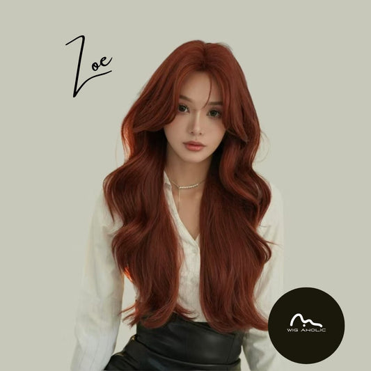 ZOE【WA-LC3076-1BR20】Orange-Red Center-Parted Long Curly Hair (No Bangs) 72CM High-temperature Fiber Fashionable Wig for Women Daily & Glamorous