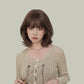 AMARA 【V-001-D-171】Brown Short Hair with Turned-Out Ends Convertible Bangs 35CM High-Temperature Matte Fiber Fashion Wig for Women Daily & Casual