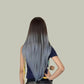 IVY【V-008-C-0493】Gradient Denim Blue Center-Parted Long Straight Hair 75CM High-temperature Fiber Celebrity Fashion Wig for Women Daily & Stylish