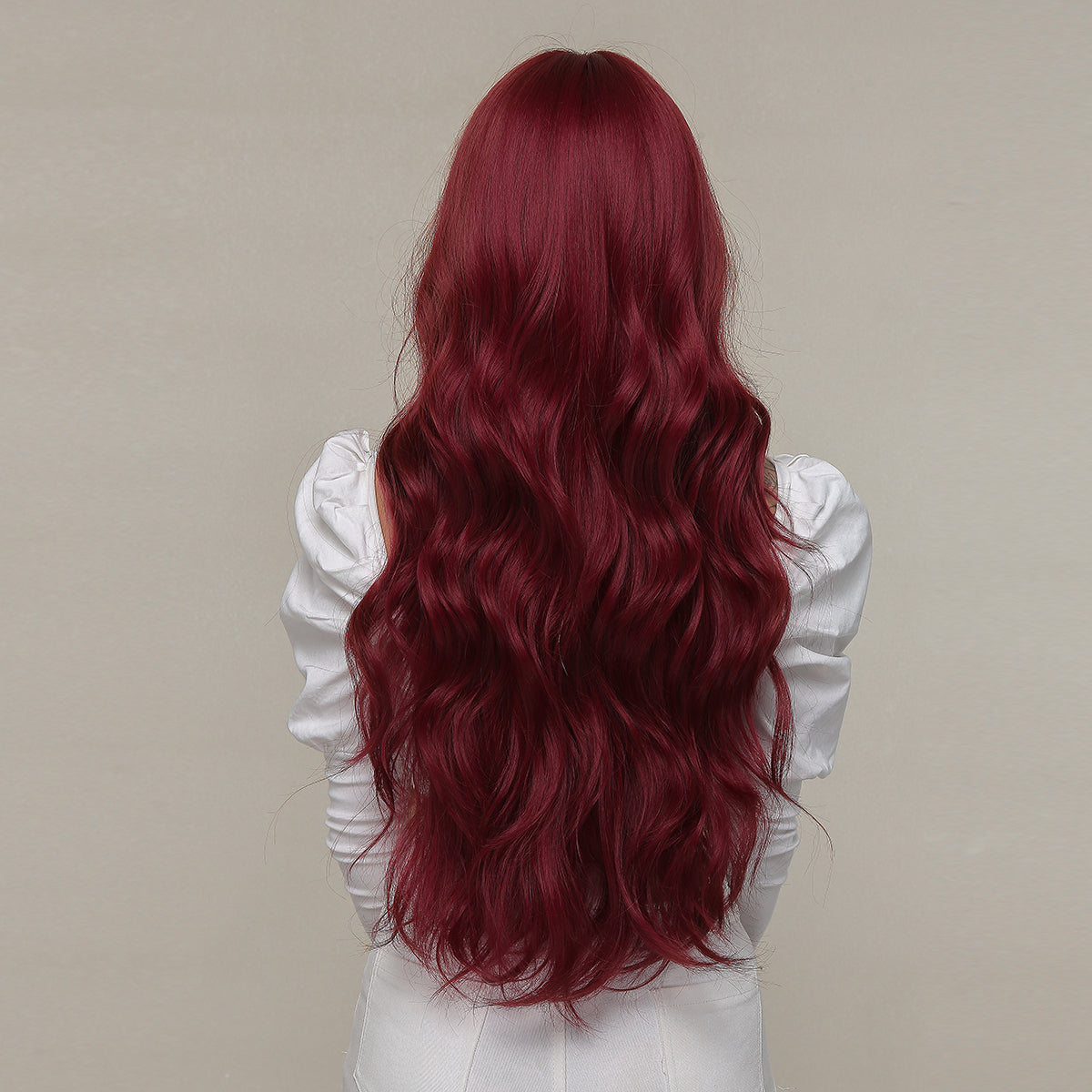 EDITH 【WA-LALC2074-1】Hot Sale 30inches Body Wave Cherry Red with Bangs Wig Full Machine Glueless Party Daily