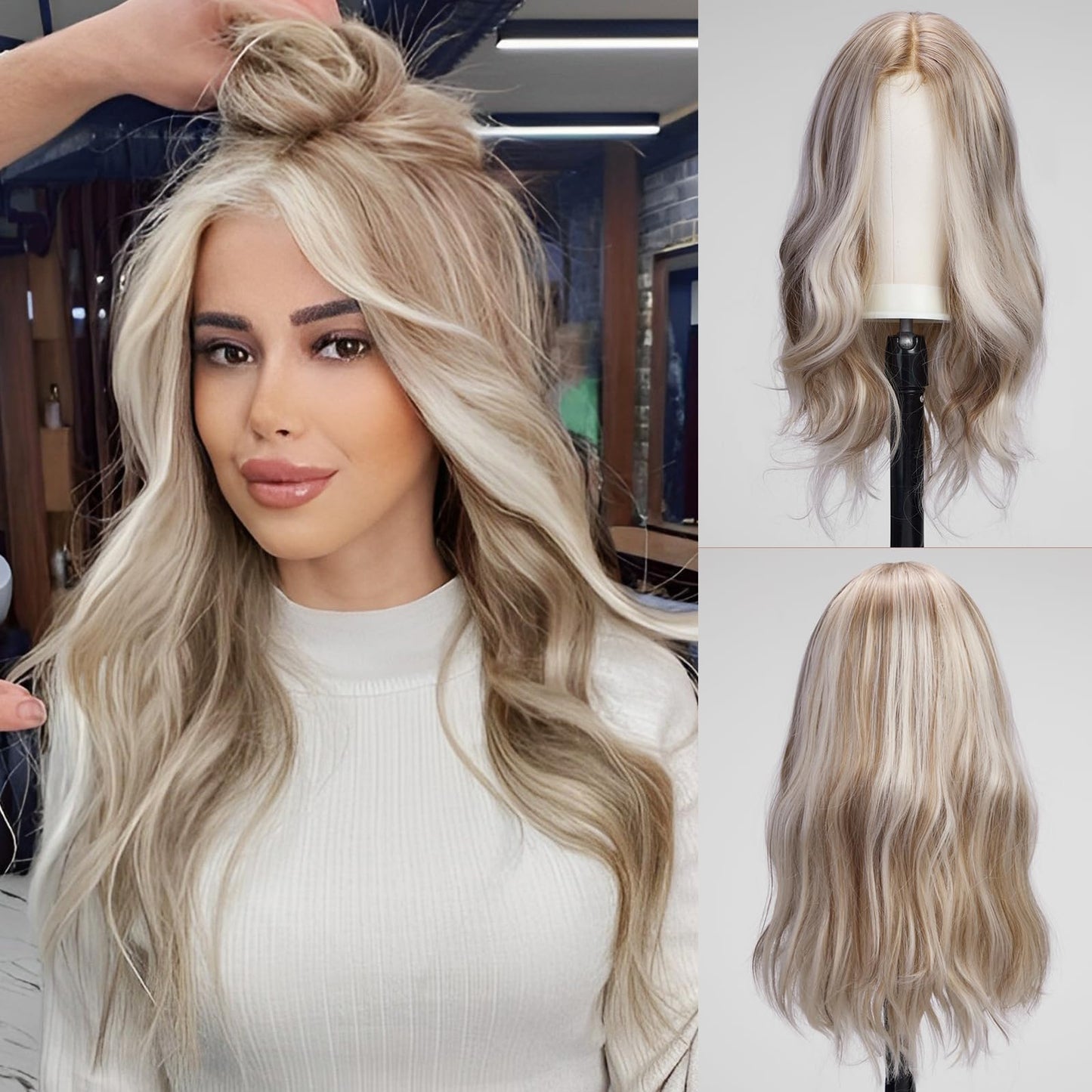 Romy 【WA-11026-1】 Platinum Blonde Wavy Wig 22 inch Synthetic Lace Frontal  Daily or Party