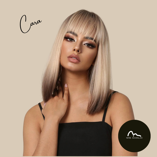 CARA 【WA-LA2067-1】12inches BOB Wigs  White Brown Gradient Hair Wig Full Machine Glueless Christmas Vibe Party Daily