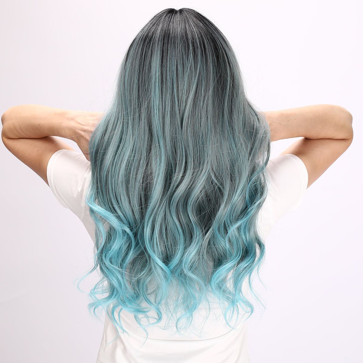 Pamela【WA-JLSM6162】 Hot Sale Gray Blue Gradient Wavy Wig 26 inch Synthetic Trending for Women Daily or Party