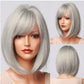 COCO【WA-SS180-2】12inches Short Straight Bob Wigs for Women Synthetic Wig Silver with Bangs for Cosplay Daily Party