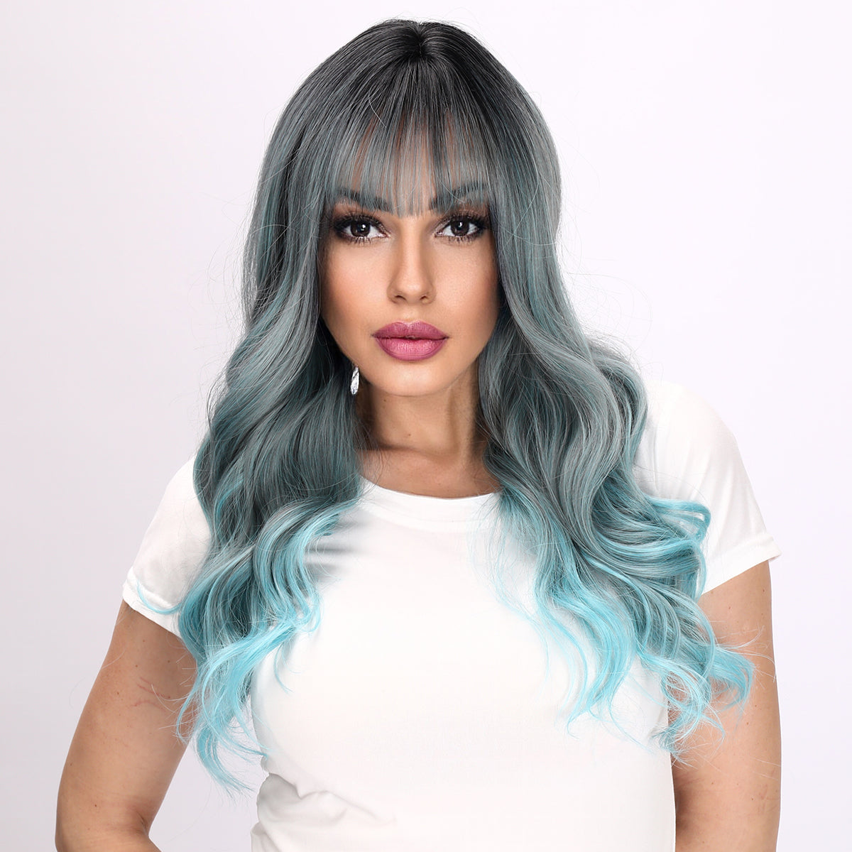 Pamela【WA-JLSM6162】 Hot Sale Gray Blue Gradient Wavy Wig 26 inch Synthetic Trending for Women Daily or Party