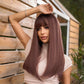 AUBREE【WA-LAIC2096-3】24inches Brown Pink Straight Wig with Bangs Synthetic Heat-resistance Daily or Party