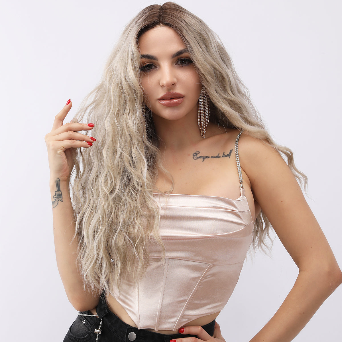 Christina 【WA-SM9017】 Hot Sale Ombre  Blonde  Wavy Wig 26 inch Synthetic Lace Frontal  Daily or Party