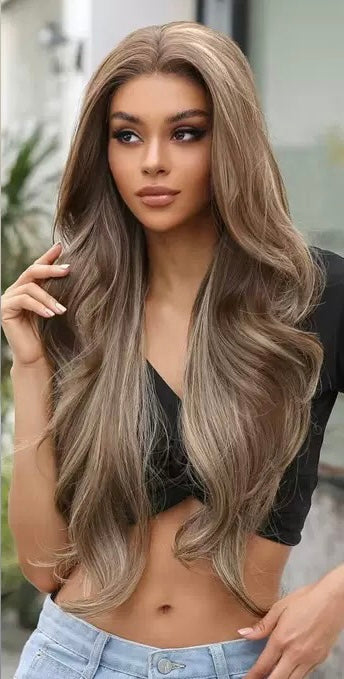 LIGA【WA-YJBL66018-1】28inches T-Part Frontal Lace Honey Brown Highlight  Body Wave Wig  Synthetic Daily or Party