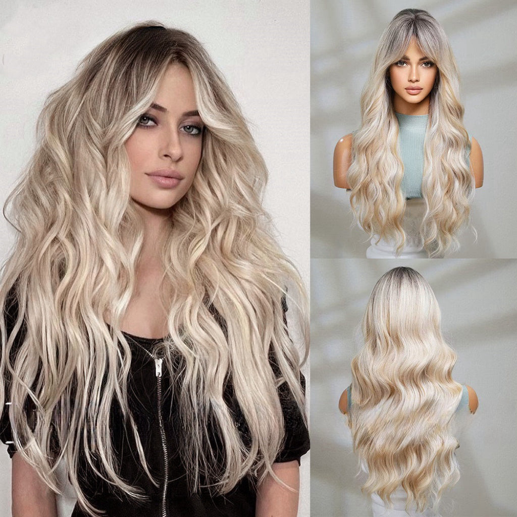 KIMMY【WA-LAIC8155-3】 Hot Sale White Blonde  Gradient Wavy Wig 26 inch Synthetic Trending for Women Daily or Party