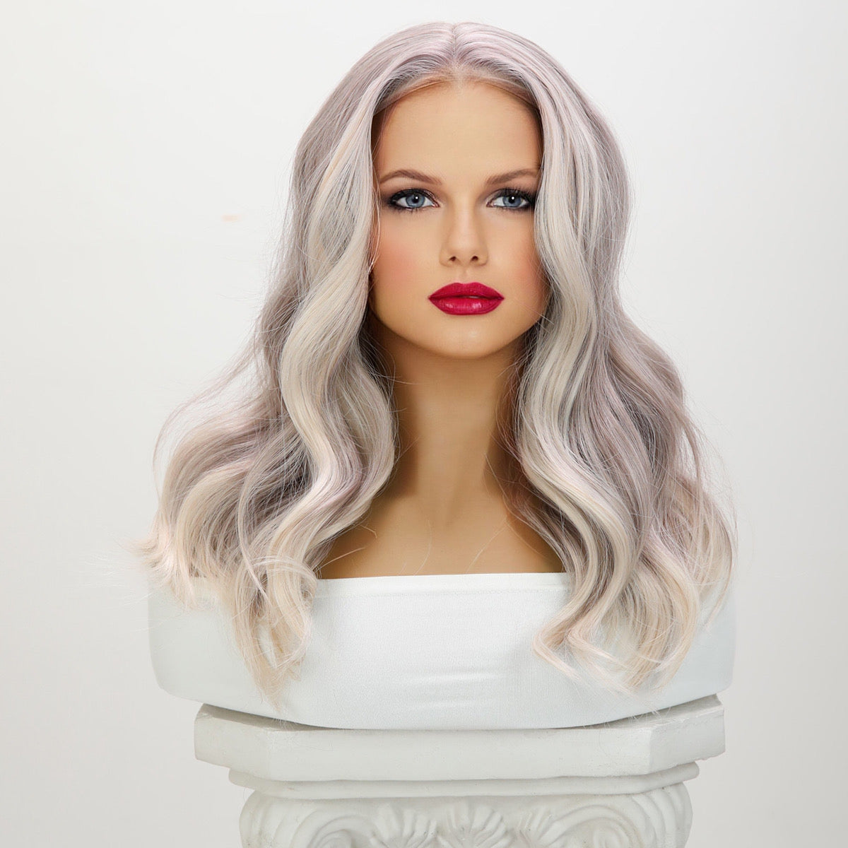 JOLIE【WA-SM9027】 24" Ombre Pink Blonde Loose Wavy Lace Front Synthetic Wigs for Daily Use/Party