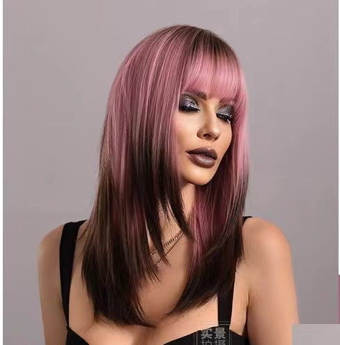 BEATRICE 【WA-XY9050】20inches Shoulder Straight Split Wigs  Pink Brown Gradient Hair Wig Full Machine Glueless Party Daily