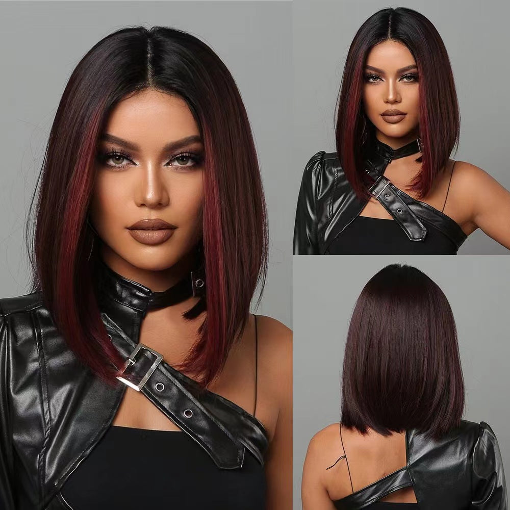 NYRA 【WA-LAIc2054-1】15inches Shoulder Bob Wigs Multi-colors Highlight Hair Wig Full Machine Glueless Party Daily