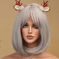 COCO【WA-SS180-2】12inches Short Straight Bob Wigs for Women Synthetic Wig Silver with Bangs for Cosplay Daily Party